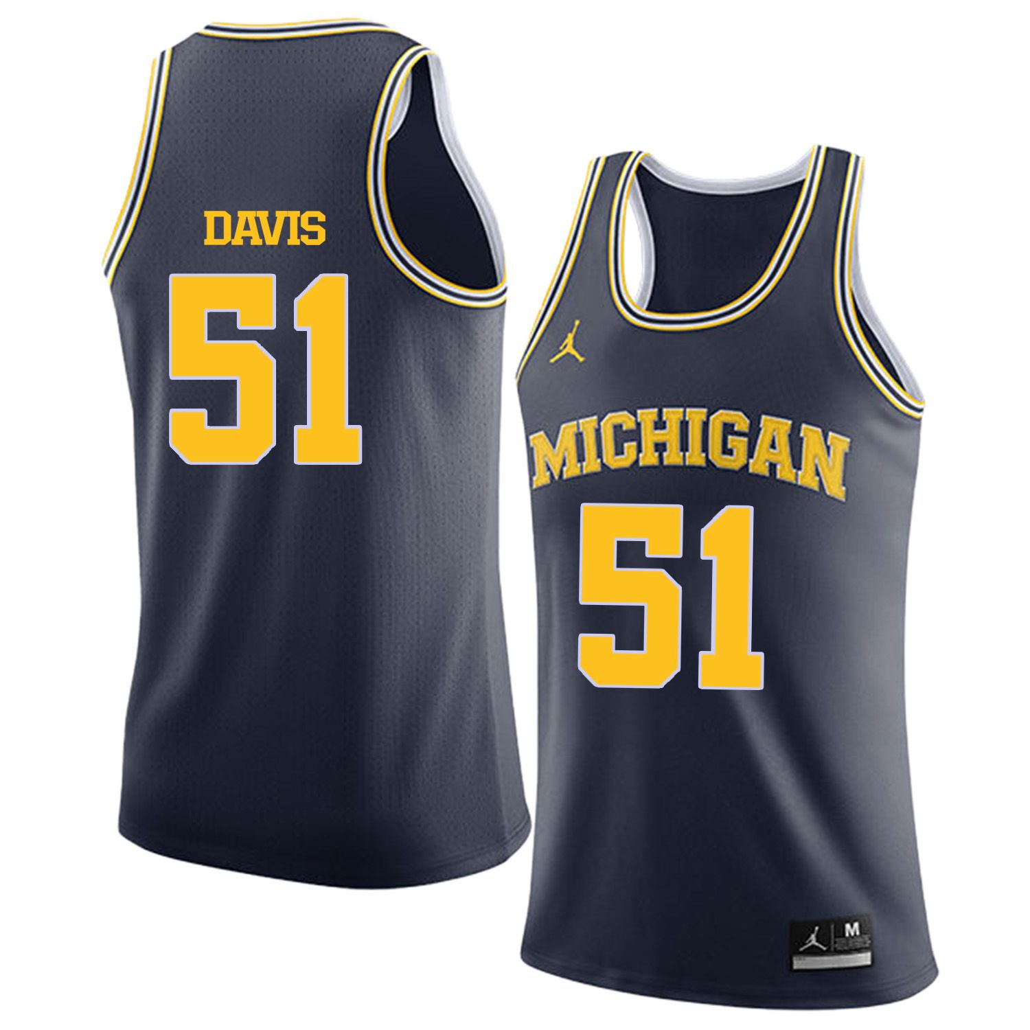 Men Jordan University of Michigan Basketball Navy #51 Davis Customized NCAA Jerseys